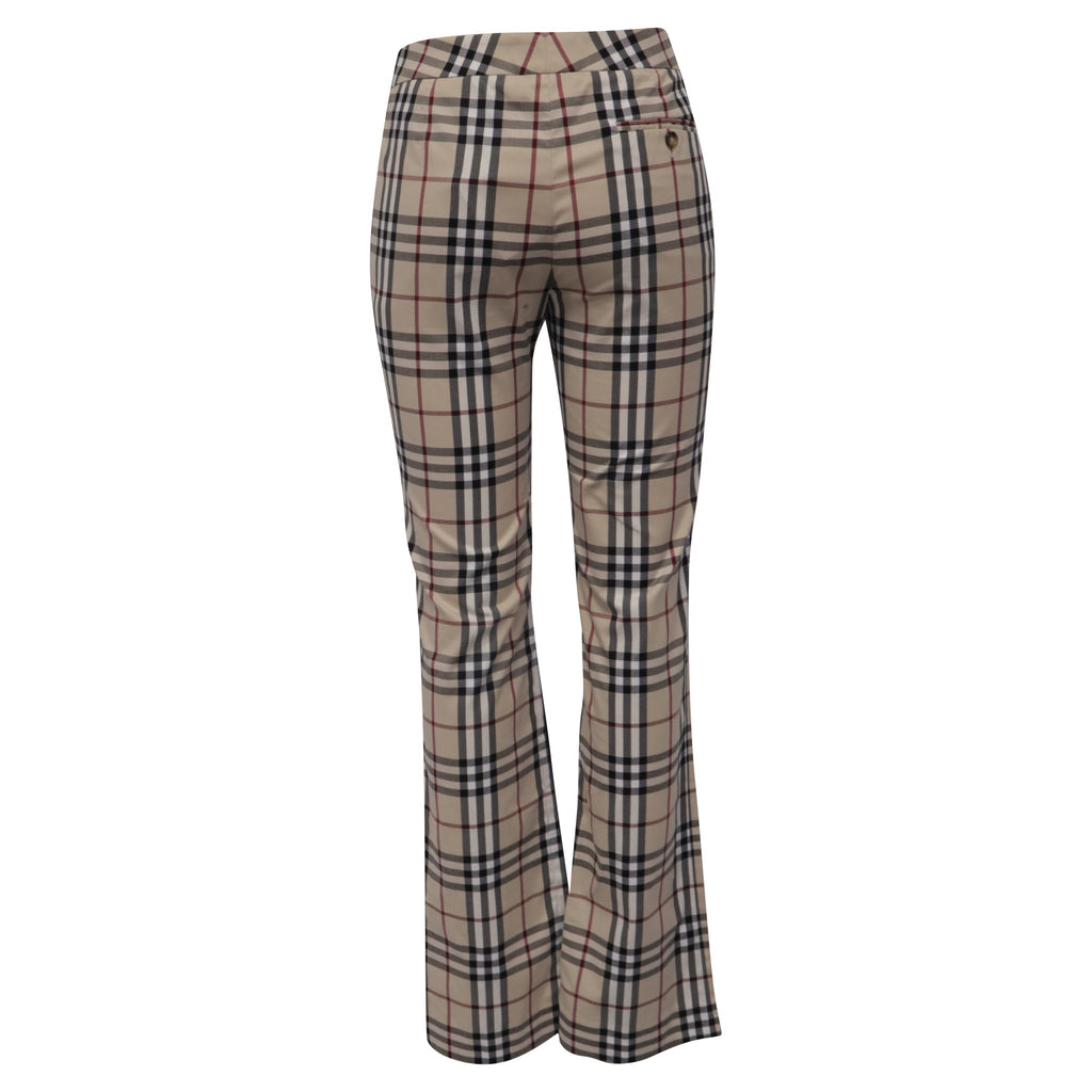 Burberry Vintage Check Flared Trousers in Beige Cotton