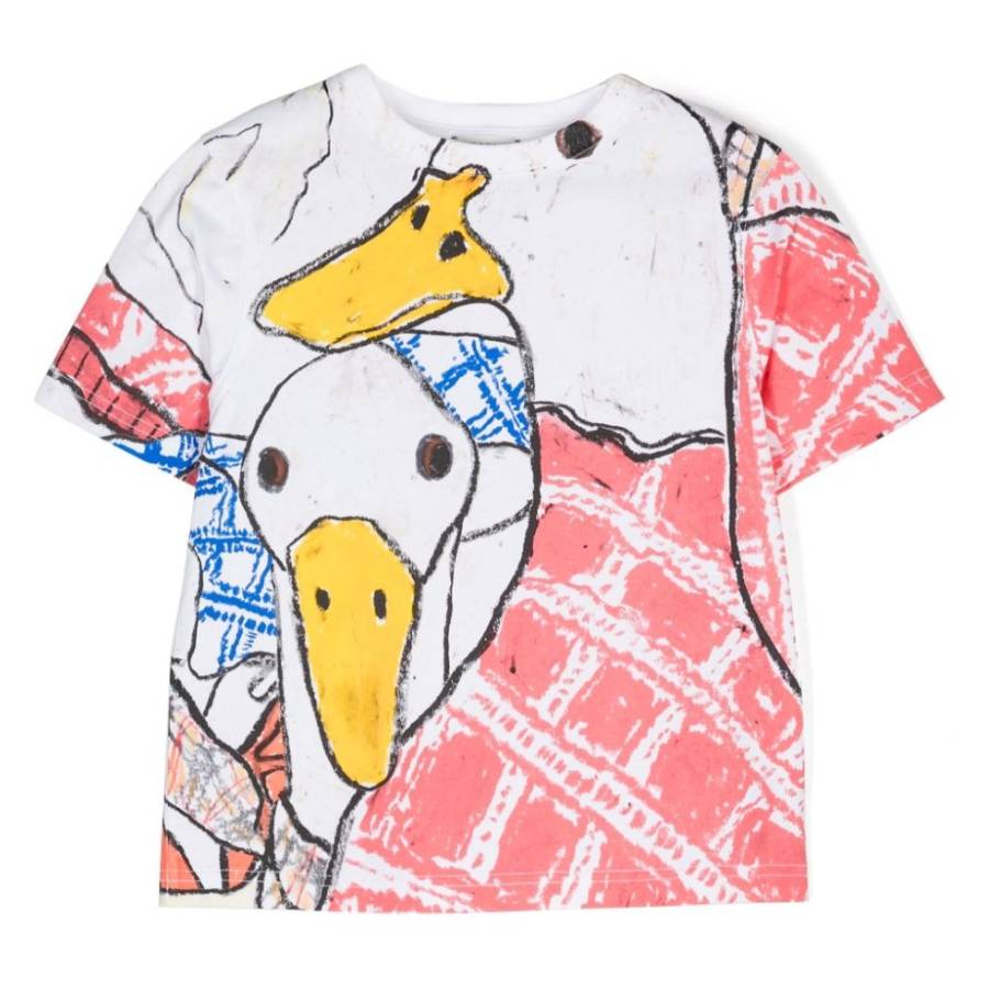 Burberry Girls Goose Illustration Printed Cotton T-Shirt