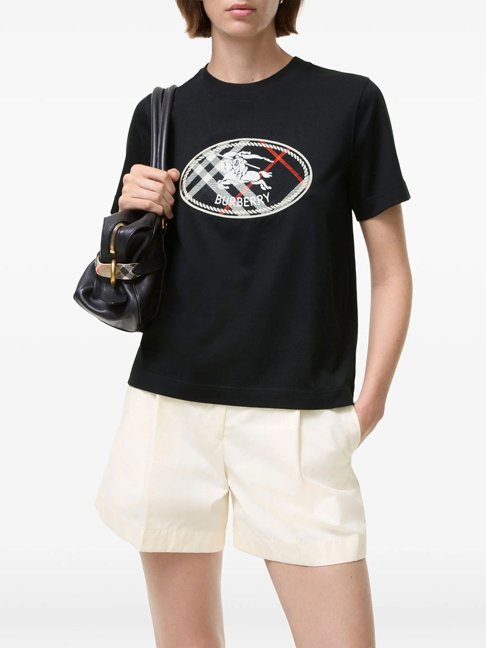 Burberry Women Check Knight Stamp Cotton T-Shirt