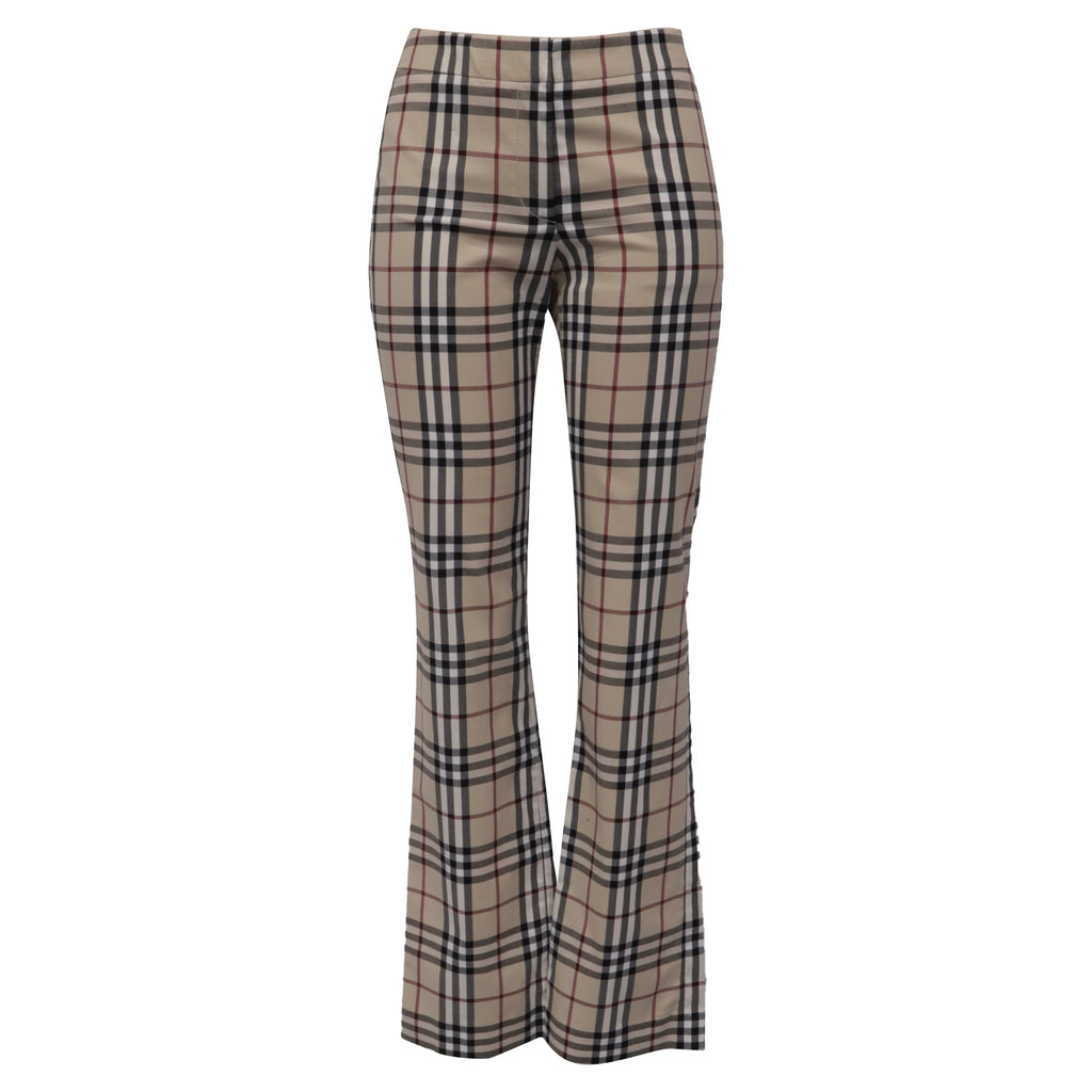 Burberry Vintage Check Flared Trousers in Beige Cotton