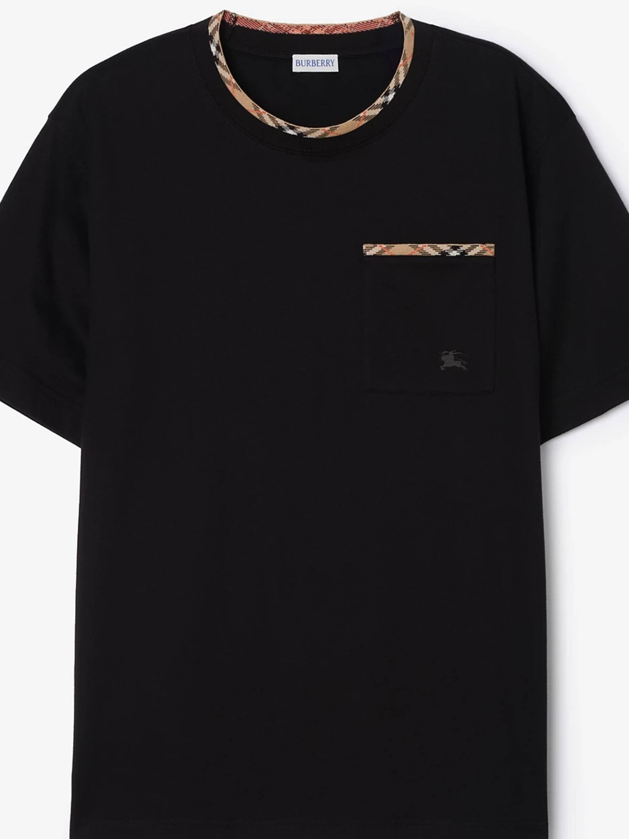 Black Ryan Checkered Trim Cotton T-Shirt