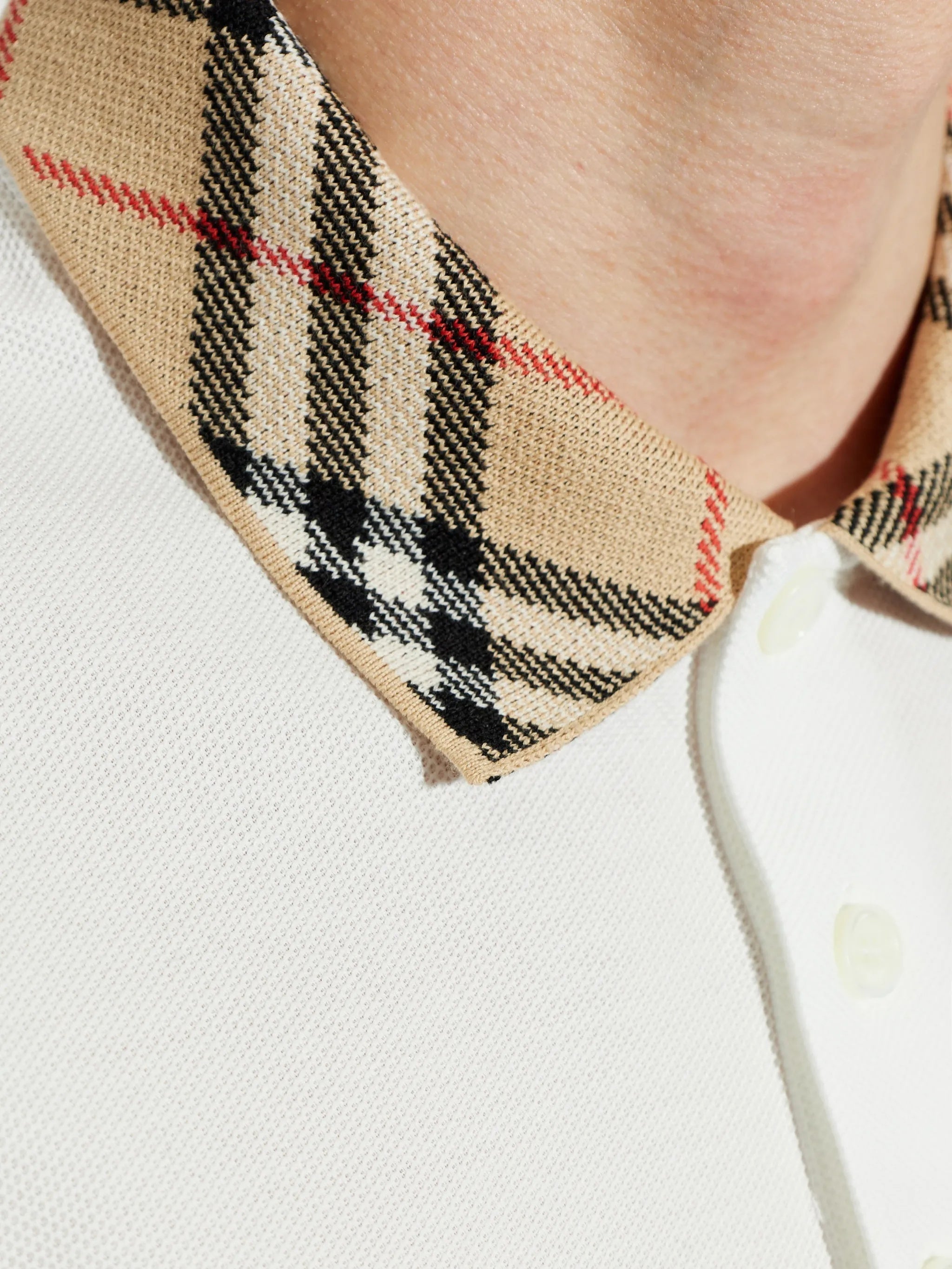 White Evan Cotton Plaid Collar Polo Shirt