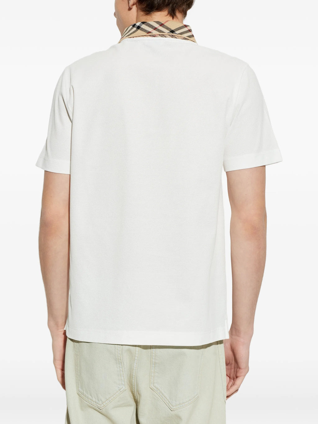 White Evan Cotton Plaid Collar Polo Shirt