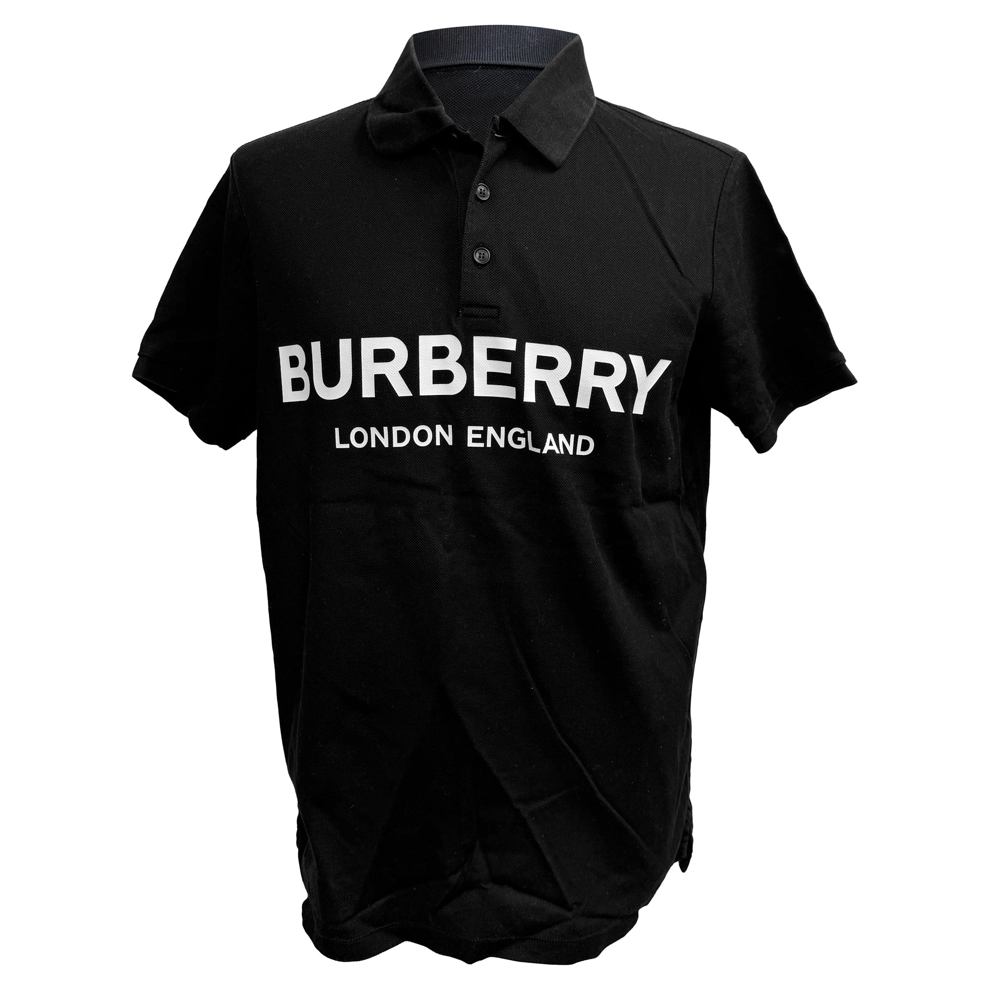 Burberry Luckland Logo Print Polo in Black Cotton