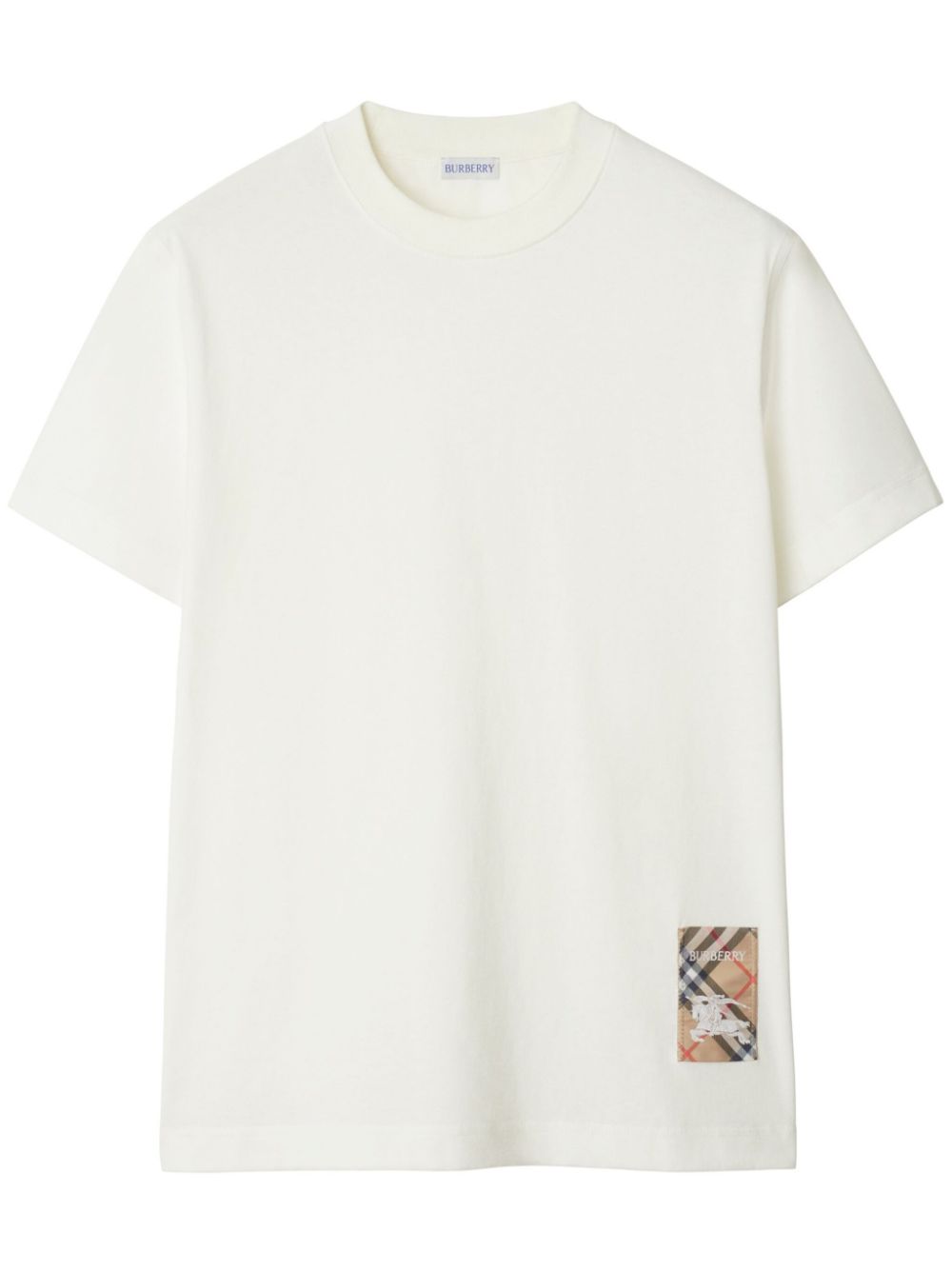 White Cotton Check Label T-Shirt
