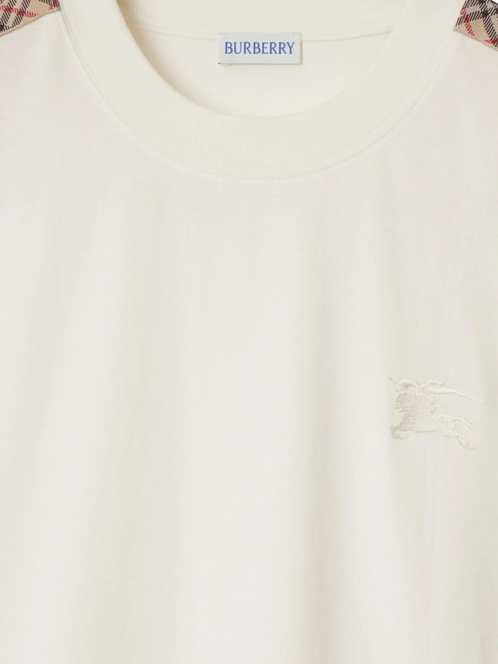 BURBERRY Check Trim Cotton T-shirt Chalk White