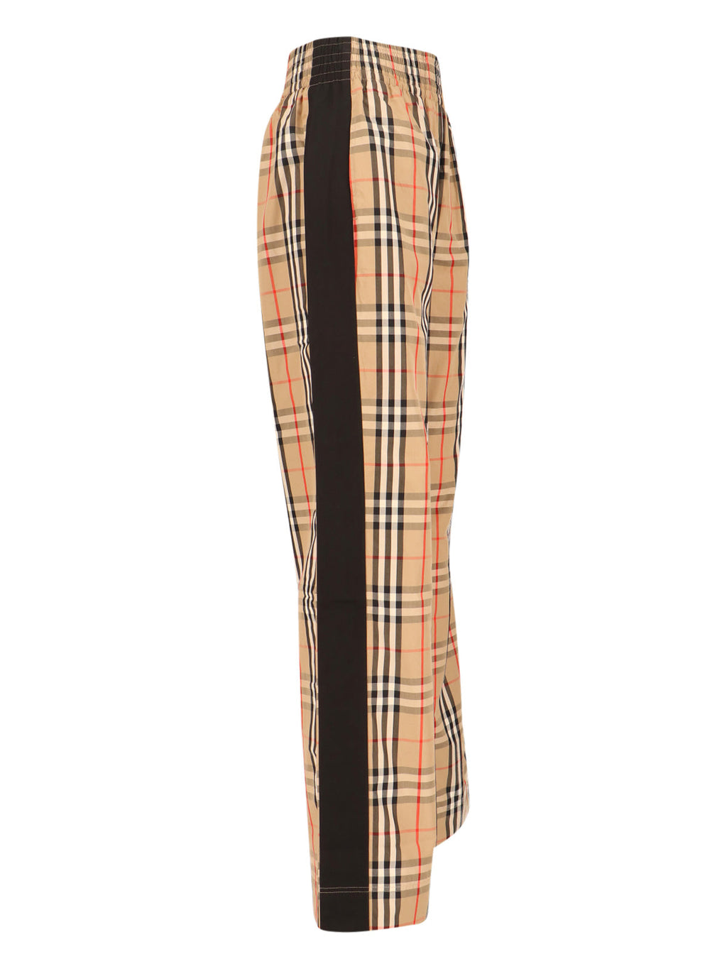 Beige Cotton Sport Pants With Multicolor Check Pattern And Contrast Stripes