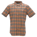 Short-Sleeved Checked Shirt With Classic Collar And Curved Hem