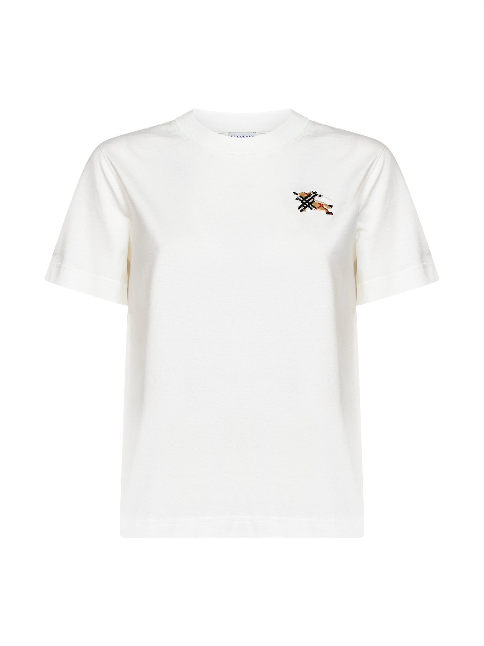 Burberry Women Chalk White Cotton T-Shirt With Knight Check