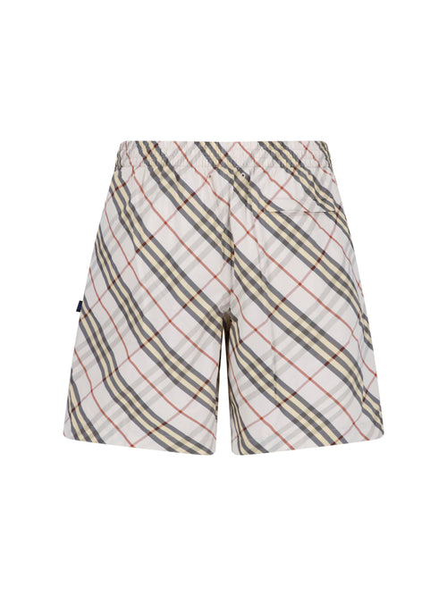 Beige Check Relaxed Drawstring Shorts