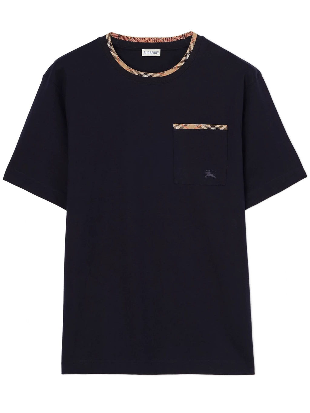 Solid Black T-Shirt With Checkered Trim Details
