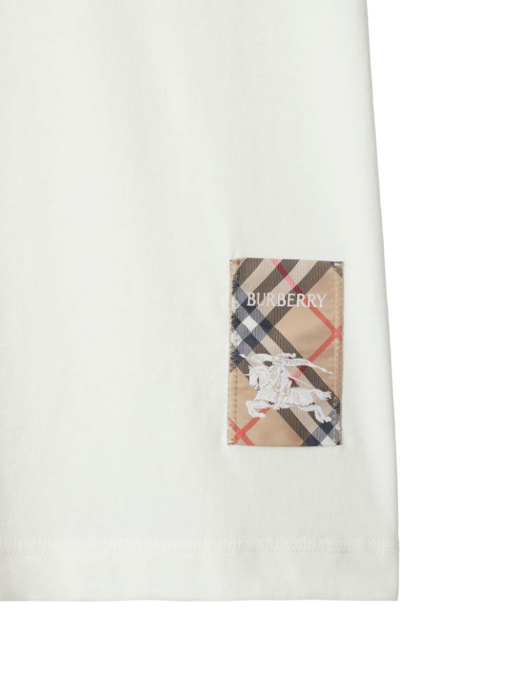 White Cotton Check Label T-Shirt